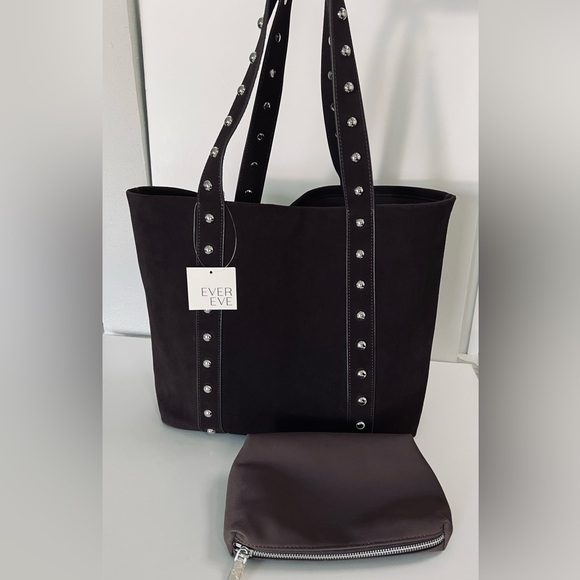 Evereve Handbags - Evereve Sloane Studded Suede Leather Tote Bag NWT